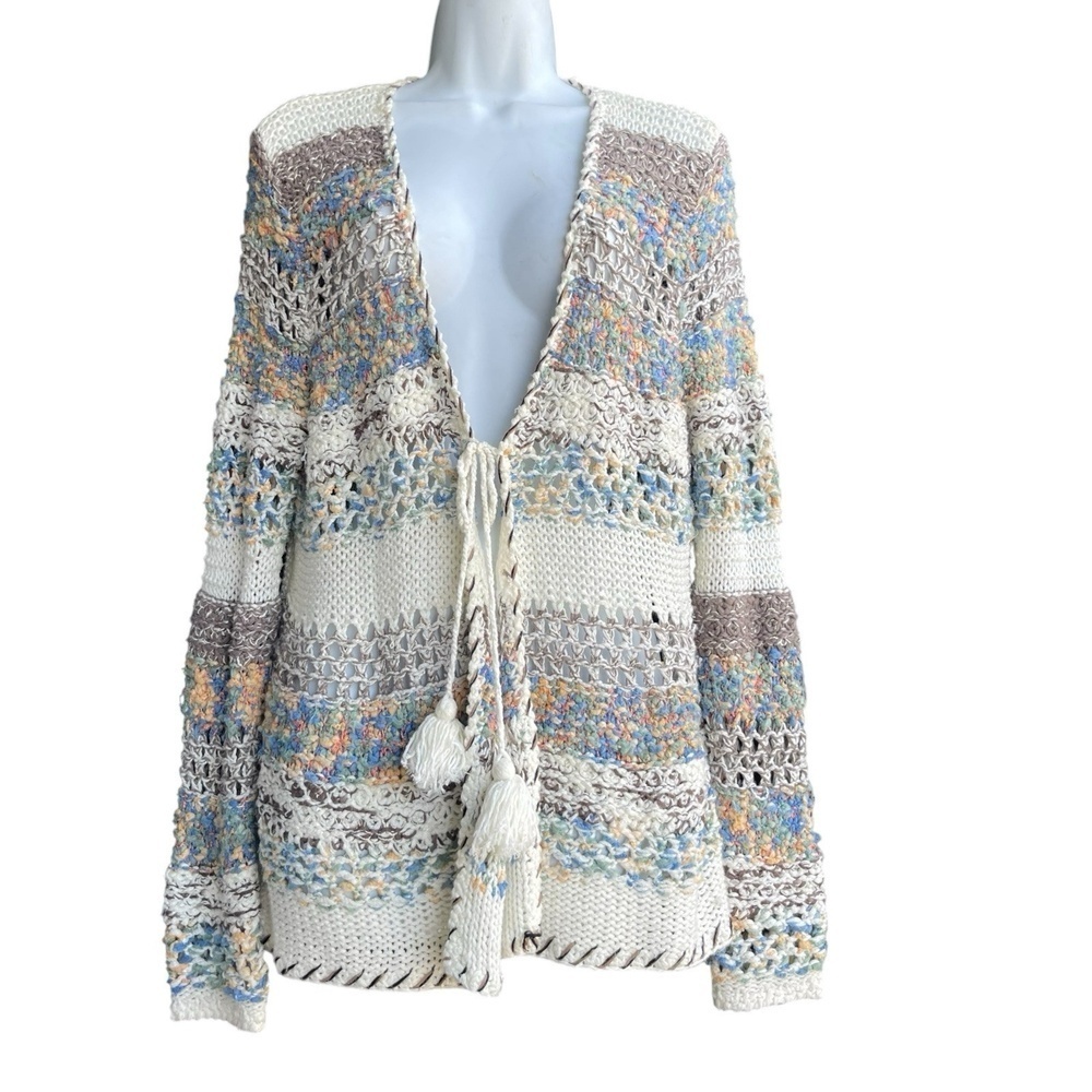 Vila Milano Boho Crochet Cardigan Tassel Tie-Front Multicolor Sweater Festival M